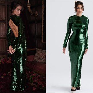 HOUSE OF CB 'Belle' Pine Green Sequin Maxi Dress NWOT